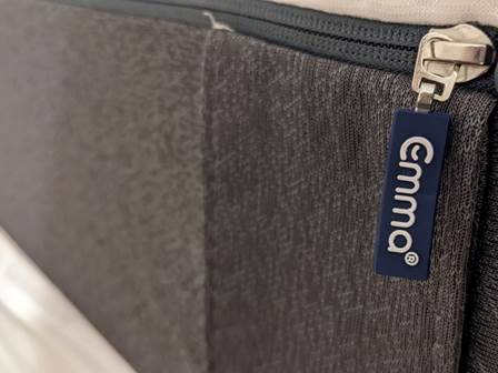 Closeup of Emma mattress label